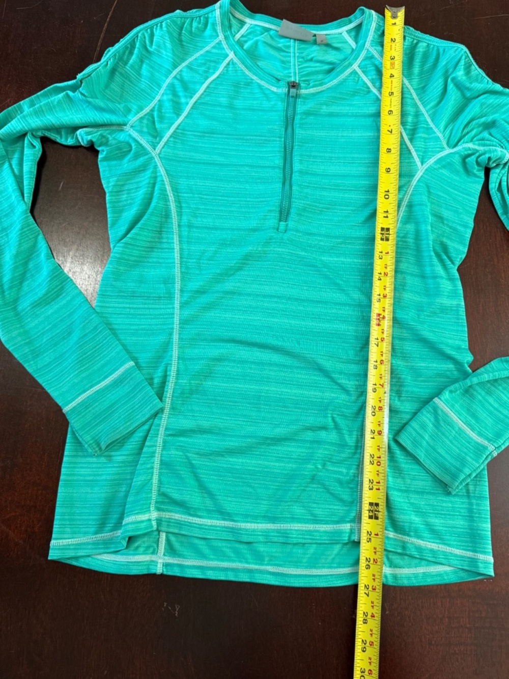 Athleta Green Micro Stripe Quarter Zip Pullover Size Medium - Picture 9 of 10